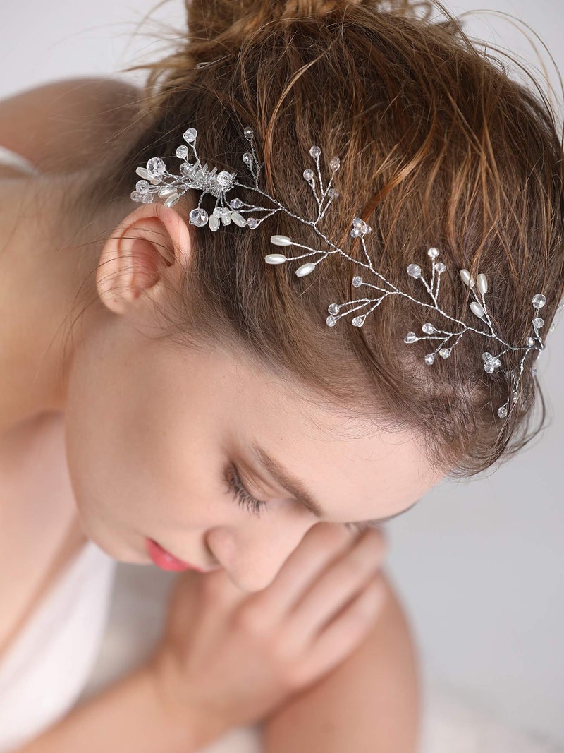 FXmimior Bride Hair Accessories Crystal Hair Vine Earrings Sets Headband Wedding Hair Comb Evening Party Hair Piece (silver) (headband ONLY)â€¦ - Image 4